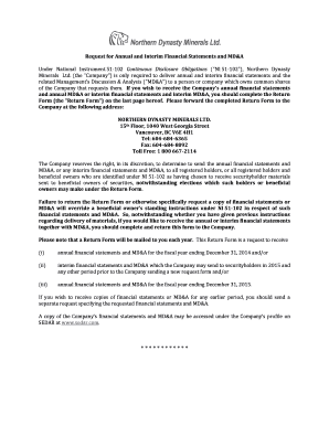 Request for Financial Statements and MD&A