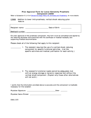 Prior Approval Form for Lower Extremity Prosthetic Component L5988