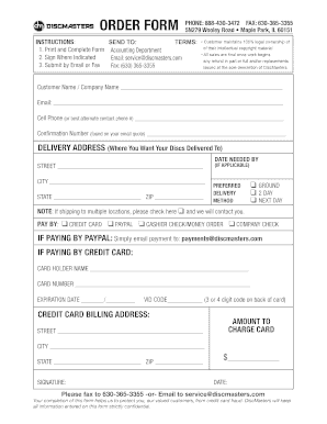DiscMasters Artwork Order Form