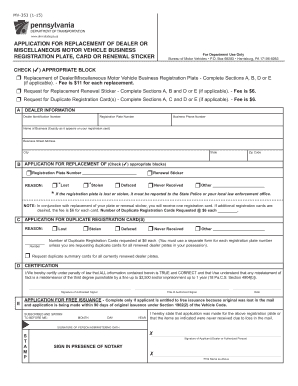 Pennsylvania Dealer Registration Replacement Form