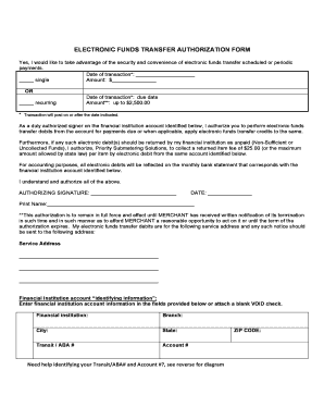 Electronic Funds Transfer Authorization Form