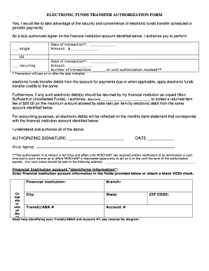 Electronic Funds Transfer Authorization Form