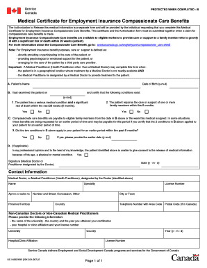 Medical Certificate for Employment Insurance Compassionate Care Benefits