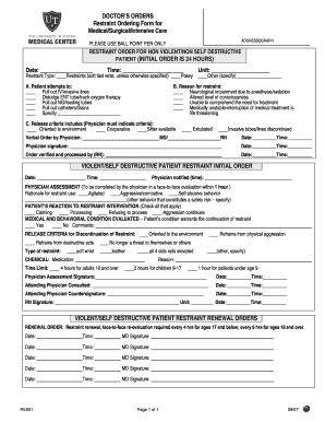 Restraint Ordering Form for Medical/Surgical/Intensive Care
