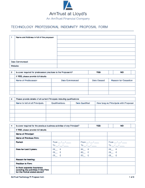 Technology Professional Indemnity Proposal Form