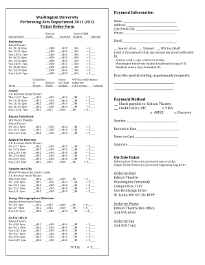 Washington University Ticket Order Form