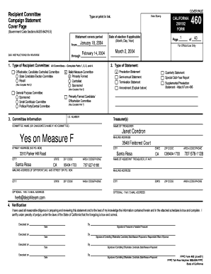 California Form 460 Campaign Disclosure Statement