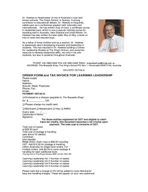Order Form and Tax Invoice for Learning Leadership