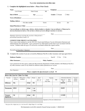 Vaccine Administration Record