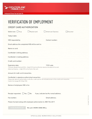 Verification of Employment Credit Card Authorization