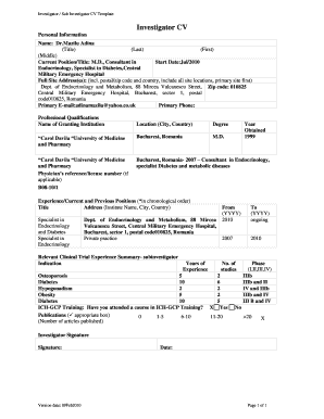 Investigator CV Template