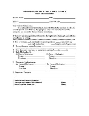Seizure Information Sheet