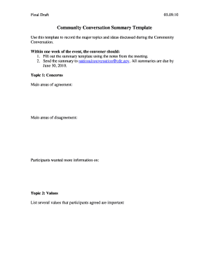 Meeting summary email - Summary template for community conversations