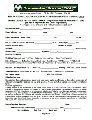 Ptah myers - RECREATIONAL YOUTH SOCCER PLAYER REGISTRATION SPRING 2016 - tumwatersoccerclub