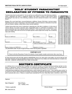 British Parachute Association Medical Declaration Form