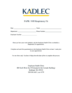 Respiratory Fit Questionnaire
