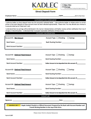 Kadlec Direct Deposit Authorization Form