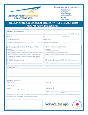 Sleep Apnea and Oxygen Therapy Referral Form