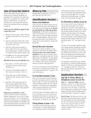 2011 New Jersey Property Tax Credit Application
