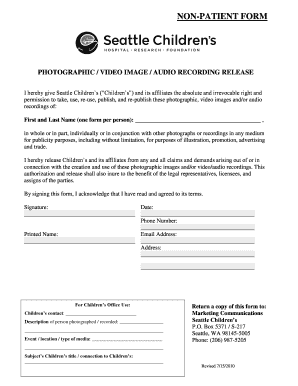 Photographic Video Audio Recording Release