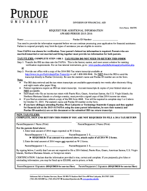 Purdue Financial Aid Request for Additional Information