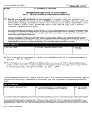 USDA Felony Conviction and Tax Delinquent Status Form