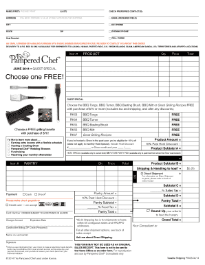 Pampered Chef Order Form