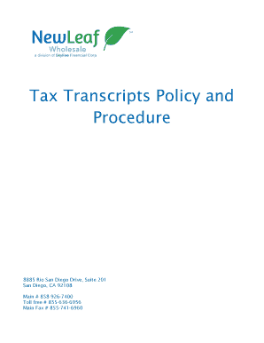 Tax Transcripts Policy and Procedure