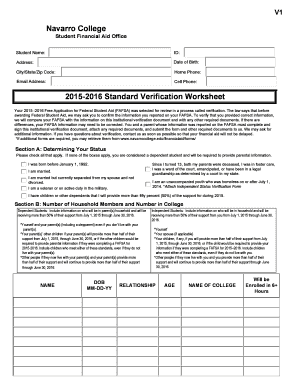 2015-2016 Standard Verification Worksheet
