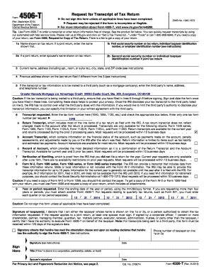 IRS Form 4506-T Request for Transcript of Tax Return
