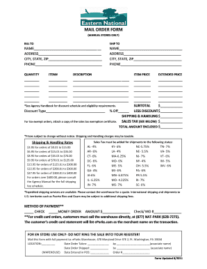 Mail Order Form for Manual Stores
