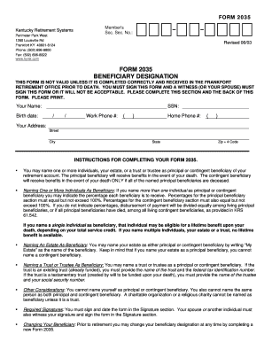 Kentucky Retirement Systems Beneficiary Designation Form 2035