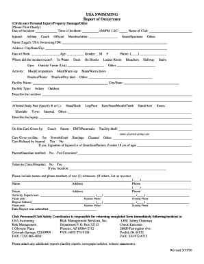USA Swimming Report of Occurrence