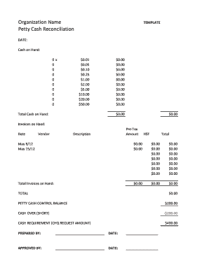 Petty Cash Reconciliation Form