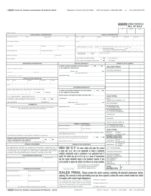 Ontario Used Vehicle Bill of Sale