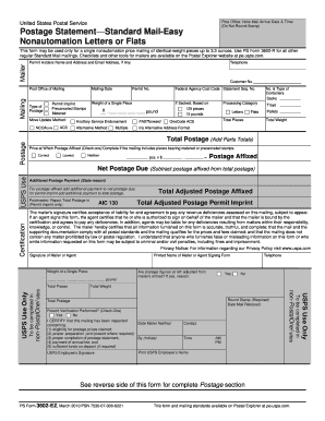 USPS Standard Mail Postage Statement