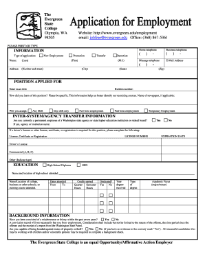 Evergreen State College Employment Application Form
