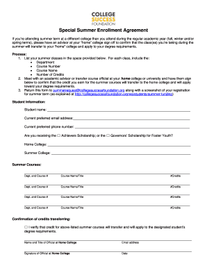 Special Summer Enrollment Agreement