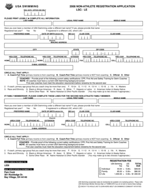 USA Swimming Non-Athlete Registration Application