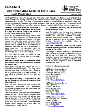 Alaska State Land Sale Nomination Form