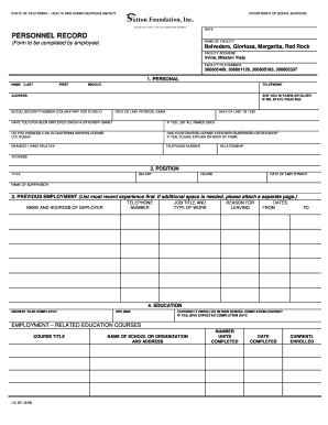 California Employee Personnel Record Form