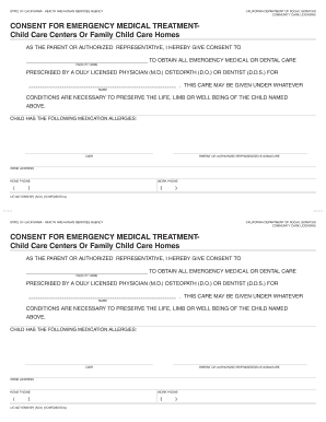 California Emergency Medical Treatment Consent