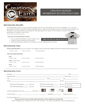 Creation Museum Membership Registration Form