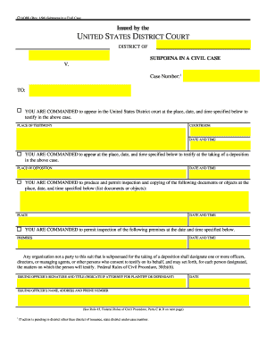 Subpoena in a Civil Case