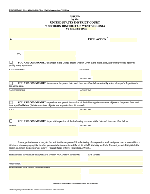 US Federal Civil Case Subpoena