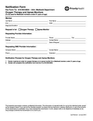 Medicaid Oxygen Therapy and Apnea Monitor Notification Form