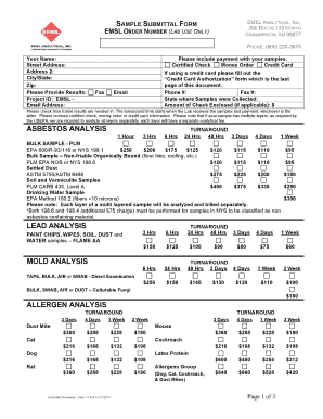EMSL Analytical Sample Submittal Form