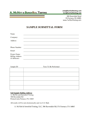 Soil Testing Sample Submittal Form