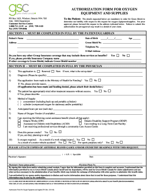 Authorization Form for Oxygen Equipment and Supplies