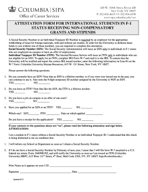 Attestation Form for International Students in F-1 Status